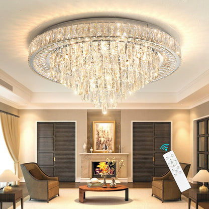 dolria Modern Chandeliers for Living Room Crystal Ceiling Light Fixture LED Dimmable Lamp with Remote Pendant Lighting Flush Mount Ceiling Lighting for Dining Room Bedrooms