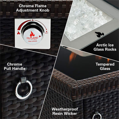 Outland Living Series 403 Fire Table – 44" 50,000 BTU Outdoor Propane Gas Fire Pit Table with Tempered Glass Top & Arctic Ice Decorative Glass Rocks, Espresso Brown