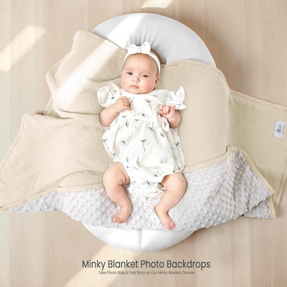 lulumoon Baby Blankets for Newborn Muslin: Thermal Minky Dotted Backing - Cotton Receiving Blanket for Baby Essential & Registry Gift 30"x40"(Ivory)