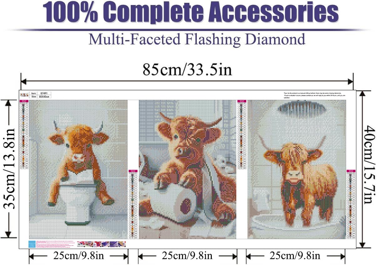 Clendo 3 Pack Cow Diamond Art Kits for Adults - Farm Animal Humor 5D Diamond Painting Kits, Full Drill Diamond Dot Gem Art Kit for Adults Wall Home Decor Arts Craft 12x16 inch