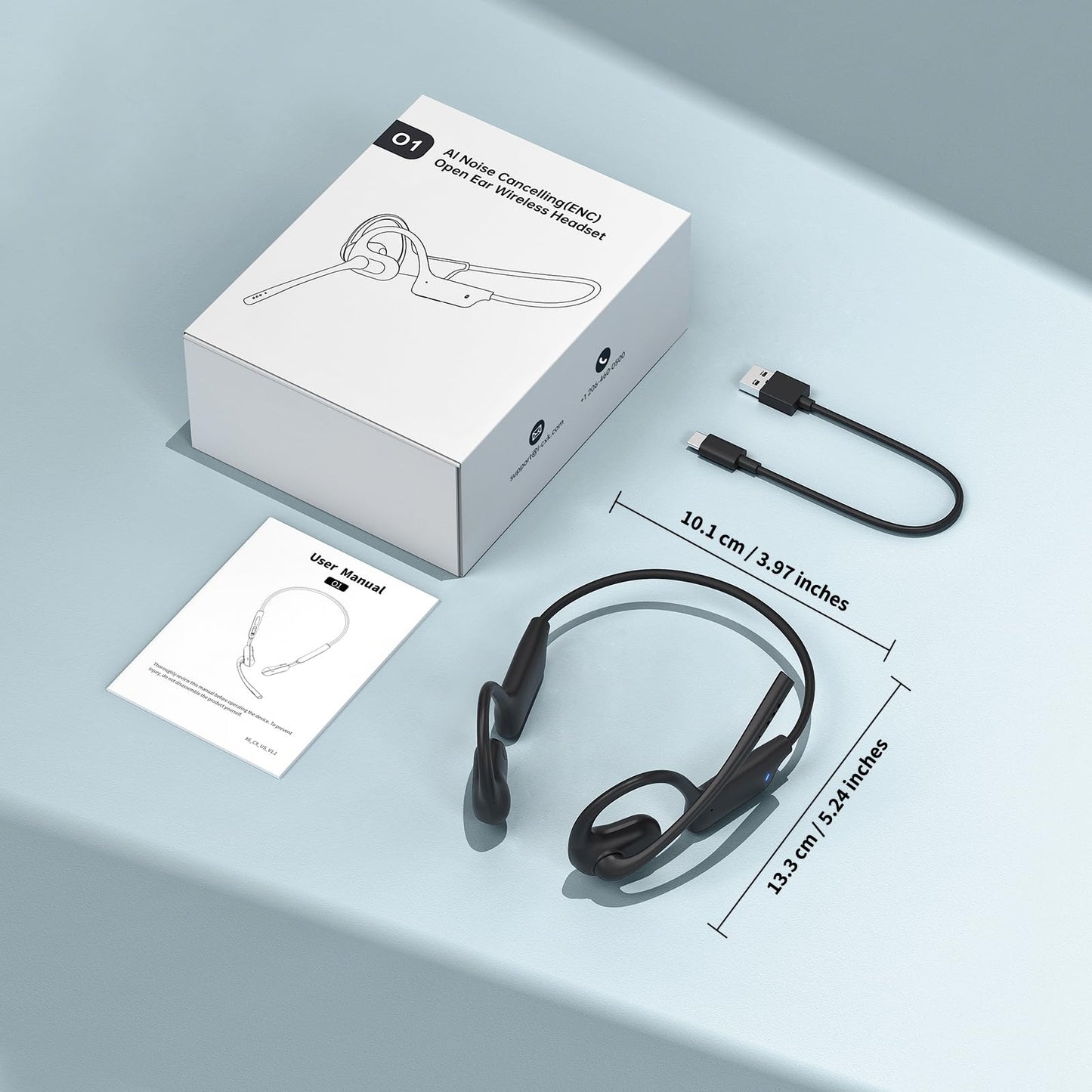 CXK Open Ear Headphones with Mic, 23g Lightweight, Bluetooth 5.4 Headset, Dual Noise Canceling Mic for Clear Calls & Mute Button, 12H Playtime Air Conduction Headphones for Call, Meeting, Driving