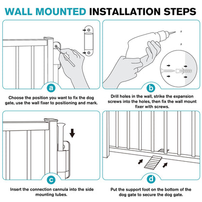 Snagle Paw Extra Wide Dog Gate,Free Standing Dog Fence with Door, Up to 208 Inch Wide Pet Gate with Support Feet for Stairs, Hallways, Doorways, Yard (White, 8 Panels)