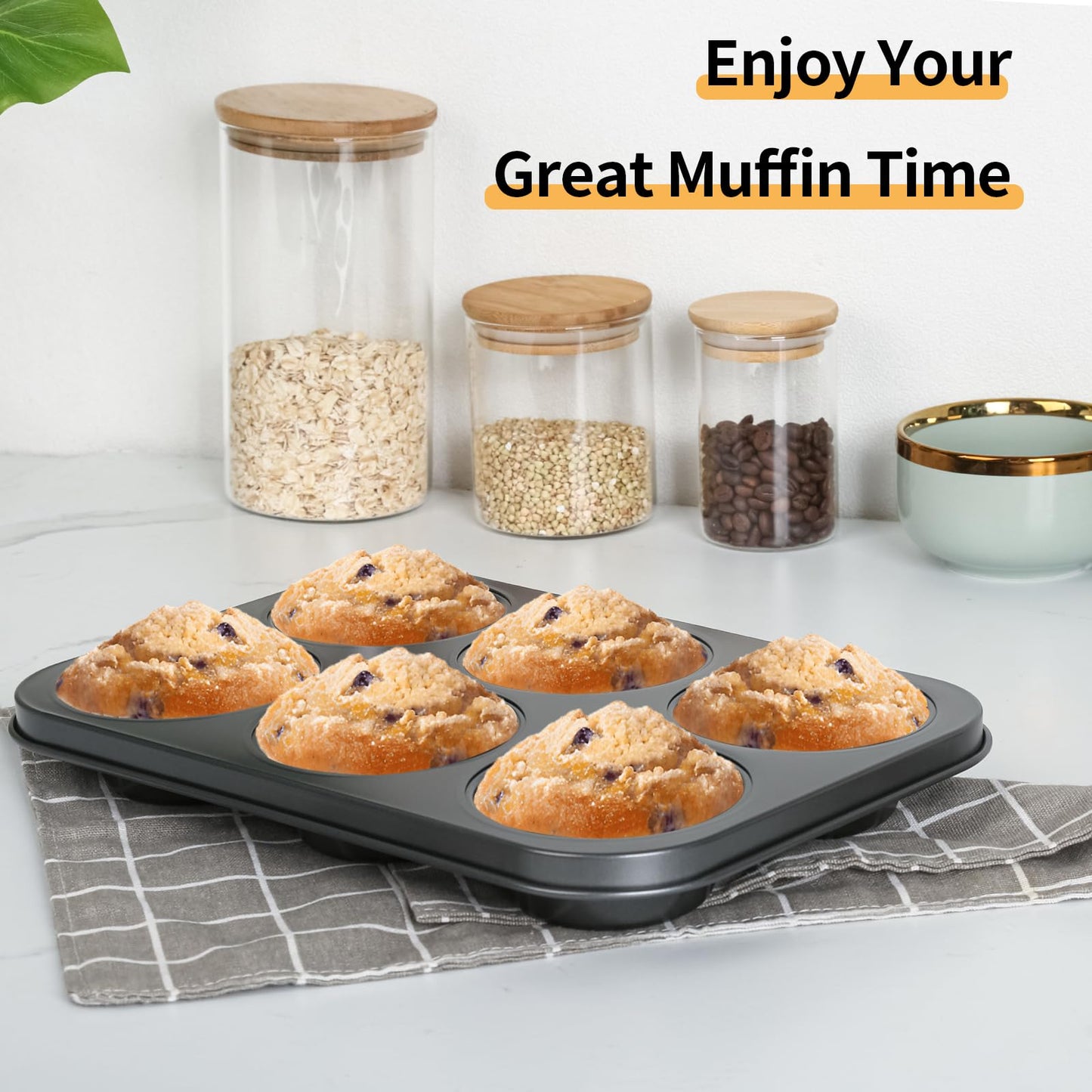 Audingull Jumbo Muffin Pan 6-Cups Cupcake Pan, Premium Large Muffin Tin for Baking, Non-Stick and Thickened Carbon Steel Jumbo Cupcake