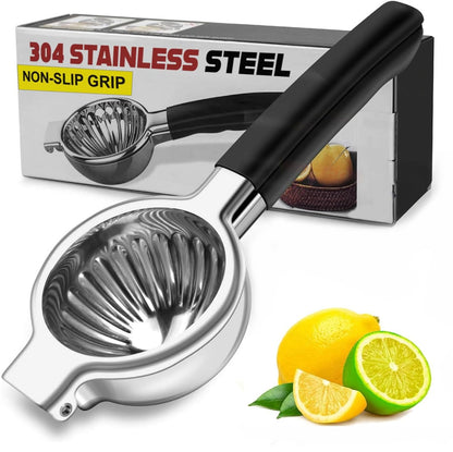 Lemon Squeezer Stainless Steel - Manual Citrus Juicer Large, Metal Lime Squeezer Hand Press, Orange Juice Extractor with Non-Slip Grip, Dishwasher Safe - TUISWO (Silver/Black)