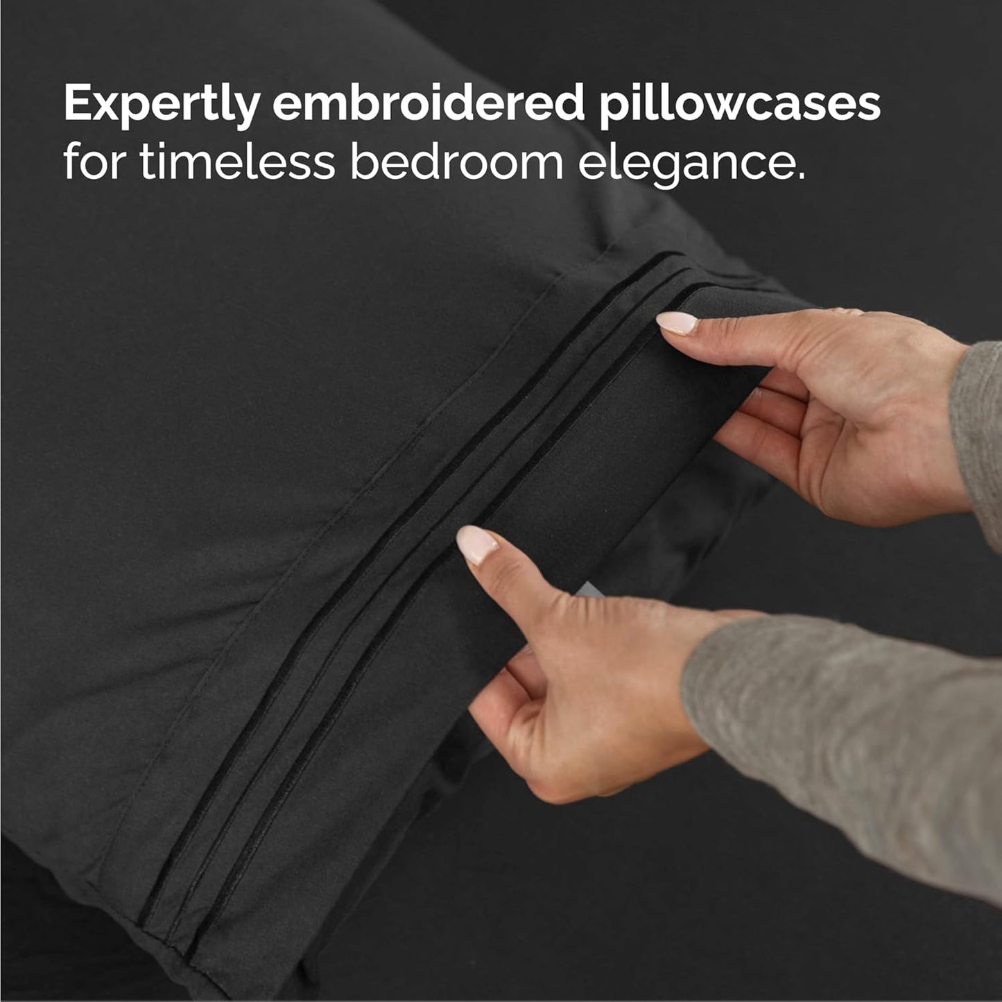 Skiennix Queen Size 4-Piece Sheet Set - Ultra-Soft Cooling Bedding - Deep Pockets, Wrinkle-Free - Black