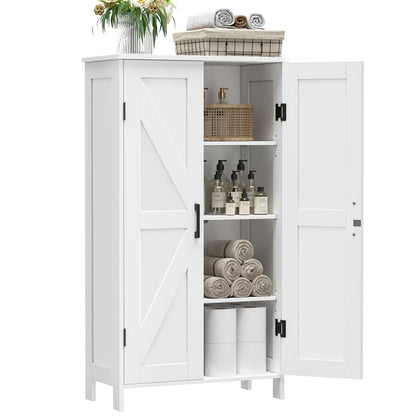 Homleke Farmhouse Bathroom Cabinet with Adjustable Shelves, Free-Standing Storage Cabinet with Barn Doors, for Kitchen, Living Room, Dining Room, Entryway, White