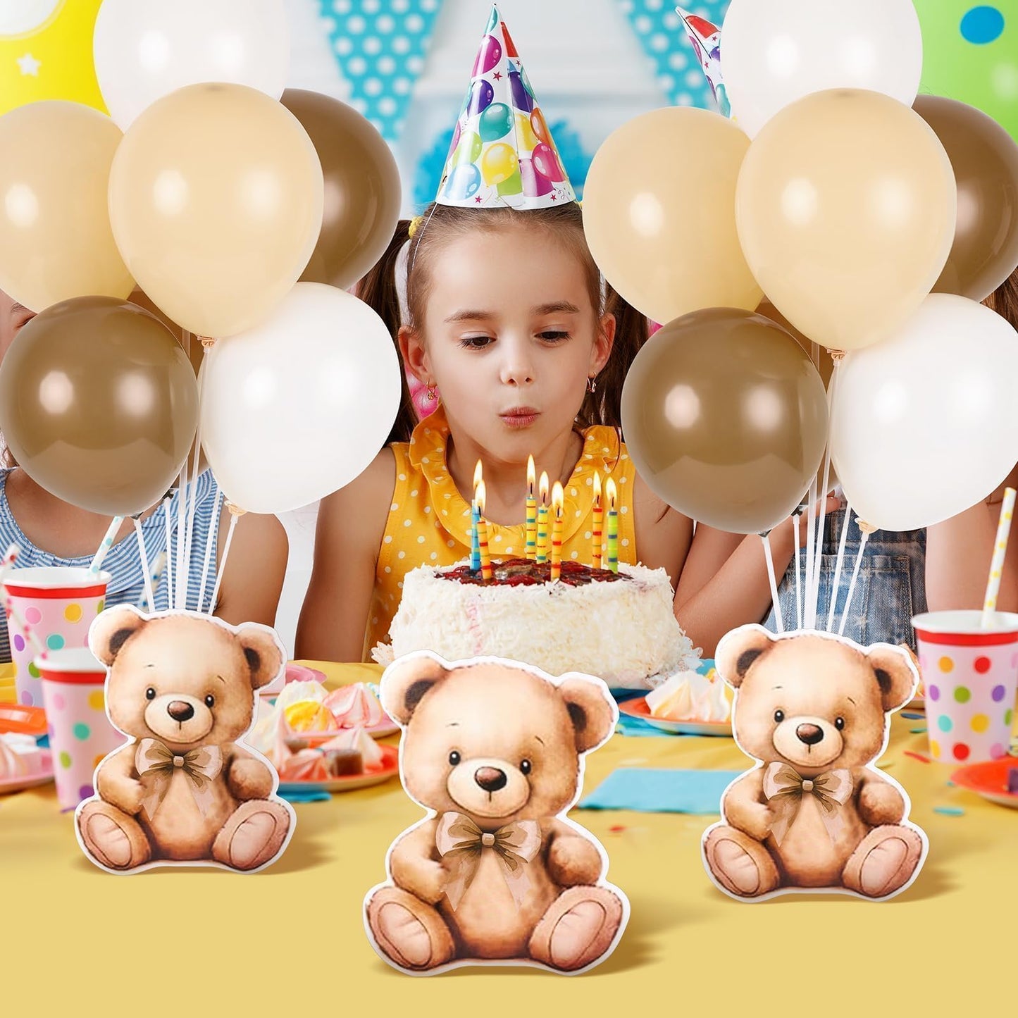 12 Sets Brown Bear Baby Shower Balloon Stand Kit for Table Teddy Bear Table Centerpieces Party Decor Baby Shower with Balloon Decoration for Girl and Boy Birthday Newborn Gender Reveal Party Supplies