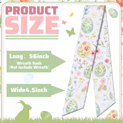 VitalCozy Easter Egg Floral Wreath Sash - Satin Ribbon for Monogrammed Decor | Indoor/Outdoor Use