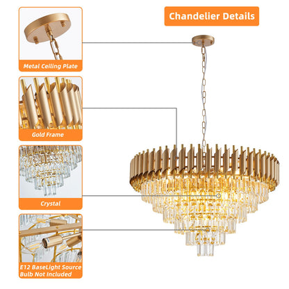 Aixialin Large Crystal Chandelier 30" Modern Hanging Crystal Pendant, 6 Tiers K9 Crystal Ceiling 16 Lights Fixtures, Round Pendant Lighting Large Chandelier for Entryway Dining Room Staircase