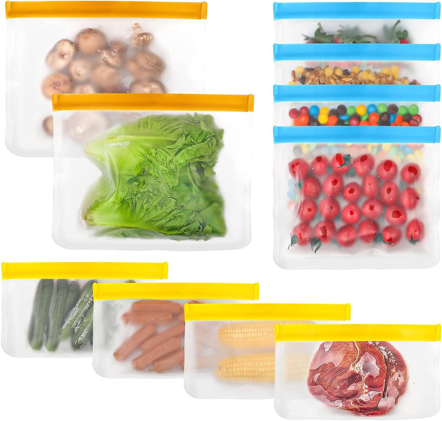 IDEATECH Reusable Storage Bags, 10 Pack BPA Free PEVA Freezer Bags, Reusable Gallon and Sandwich Bags for Women, Men