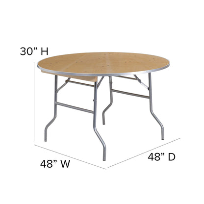 Flash Furniture Fielder 4-Foot Round HEAVY DUTY Birchwood Folding Banquet Table with METAL Edges