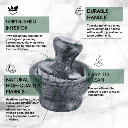 Flexzion Small Marble Stone Mortar and Pestle Set (Black) - 4 Inch, 1/2 Cup Capacity Kitchen Hand Grinder for Spices