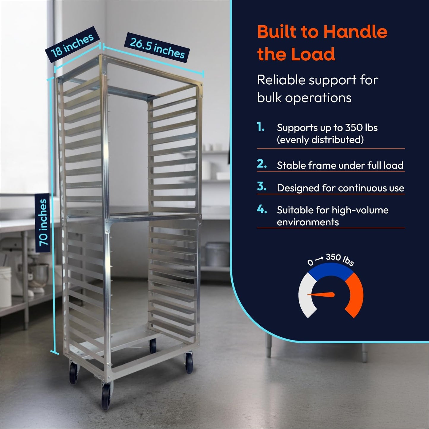 DCUBE 20 Level 3" Spacing Side Load, Commercial Aluminum Pan Rack, Heavy Duty Sheet Pan Rack, Electronics Industry Rack, Mobile Clean Room and Pharma Rack with Wheels, 20.5"x26"x 70"
