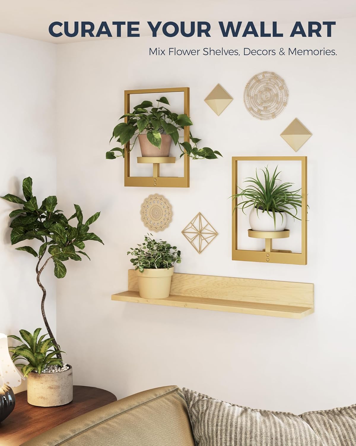 Bamworld Gold Plant Stand Indoor, Plant Hanger Wall Planters for Indoor Plants Window Plant Shelves Plant Holder Wall