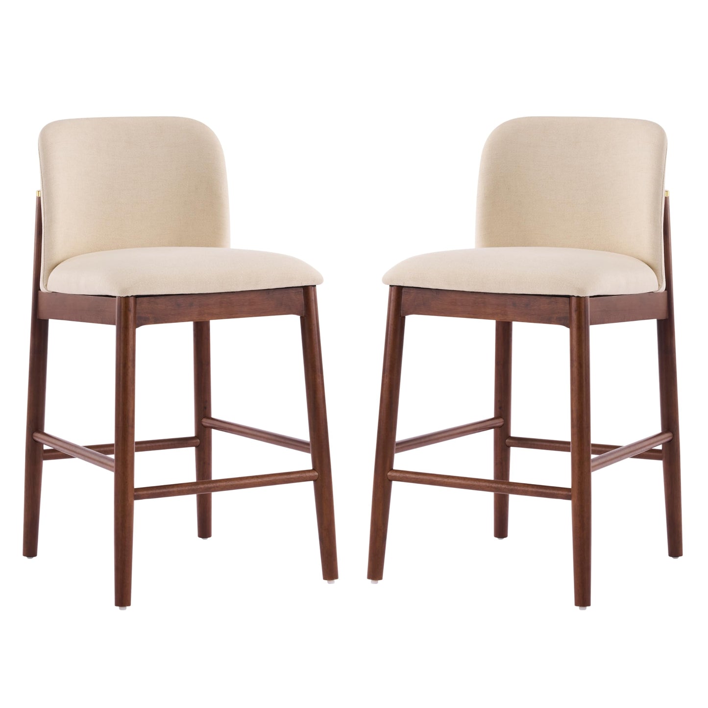 Christopher Knight Home Yumi Counter Height Bar Stools Set of 2, Fabric Upholstered Bar Stool for Kitchen Island, Armless Rubberwood Counter Stools with Solid Backrest + Footrest, Beige + Dark Walnut