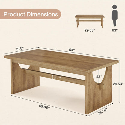 Tribesigns Farmhouse Dining Table for 4-6 People, 63" Large Rectangular Kitchen Dining Room Table with Heavy Duty Double Base for Kitchen Living Room, Rustic Brown
