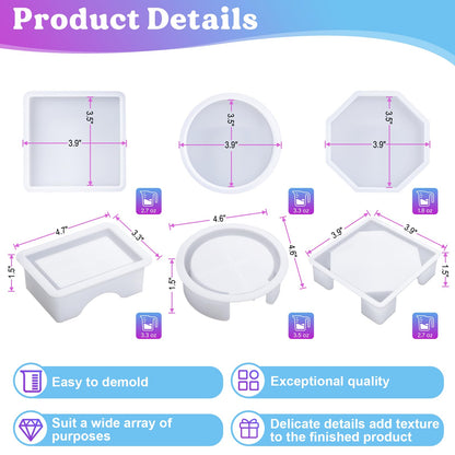 LET'S RESIN 18 Pcs Coaster Resin Molds Silicone with 3-in-1 Silicone Mat - 15.7" x 11.7" Nonstick & Nonslip Craft Mat, Heat-Resistant for Resin, Paint, Clay