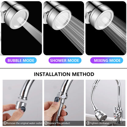 3 Pieces Kitchen Tap Head Fucet Aerator, 360 Degree Rotatable 3 Mode Adjustable Faucet Extender Kitchen Faucet Head Replacement for Bathroom Kitchen