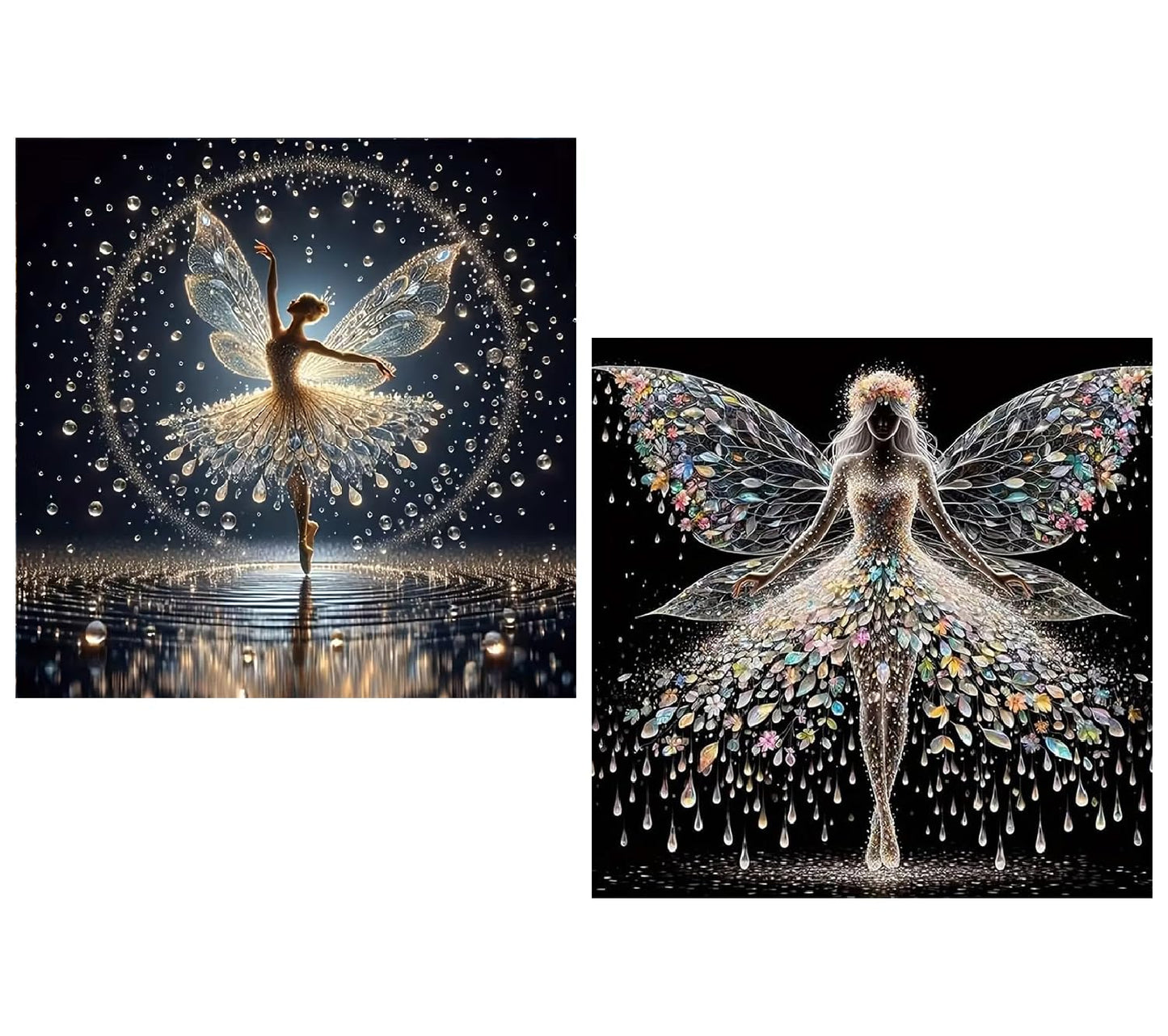 KYOQFVN 2 Pack Angel Diamond Painting Kits for Adults, 5D Colourful Angel Wings Fairy Diamond Art Kits for Adults, Round Full Drill Gem Art Painting Kits for Wall Decor 14x14 Inch