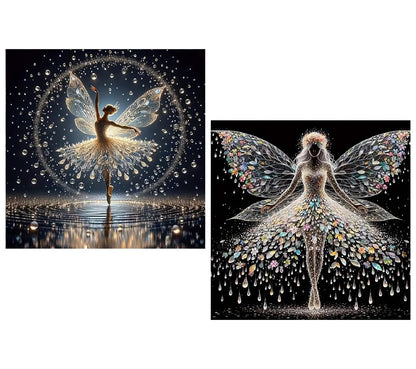 KYOQFVN 2 Pack Angel Diamond Painting Kits for Adults, 5D Colourful Angel Wings Fairy Diamond Art Kits for Adults, Round Full Drill Gem Art Painting Kits for Wall Decor 14x14 Inch
