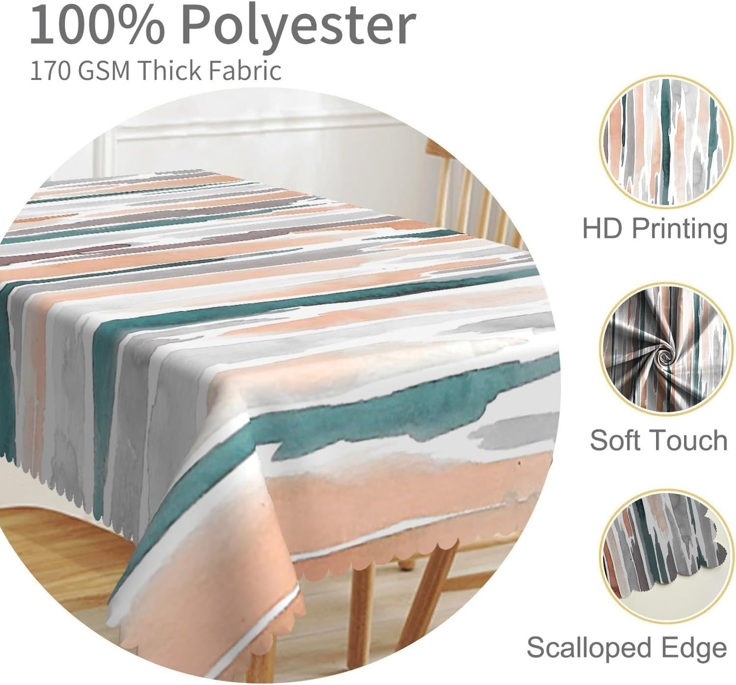 60x102 inches Modern Rectangle Tablecloth, Teal Orange Grey Abstract Washable Fabric Cover for Home Decor