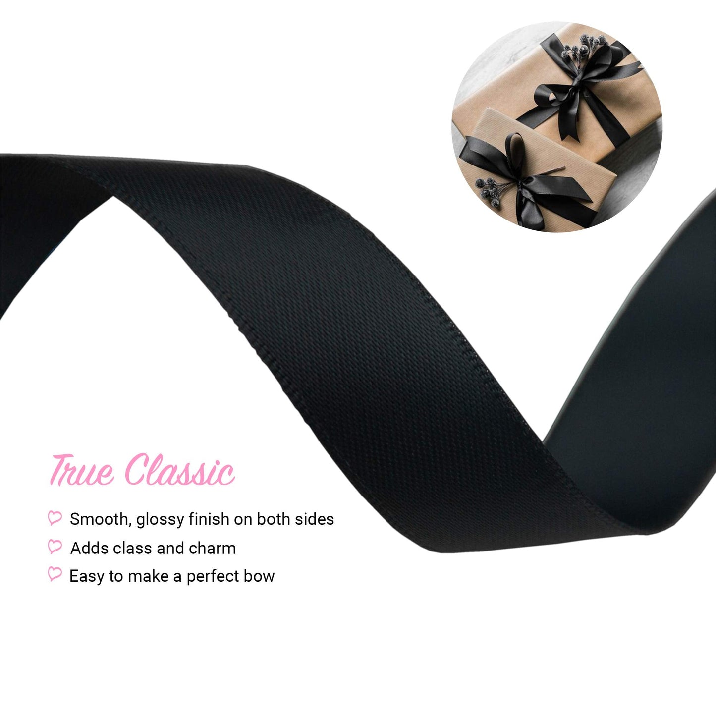 VATIN Double Face Black Satin Ribbon 5/8" Continuous 25 Yards,Black Polyester Fabric Ribbon use for Bows Bouquet, Gift Wrapping, Floral Arrangement Wedding Decoration