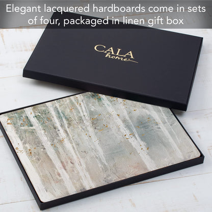Cala Home Woodland Walk Premium Decorative Hardboard Tabletop Placemats 4-Pack Manufactured in the USA Heat Tolerant and Easily Wipes Clean