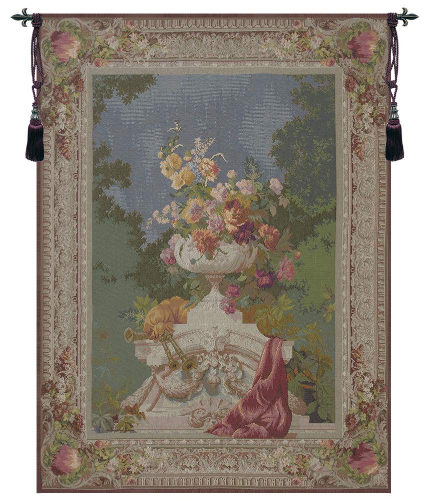 Charlotte Home Furnishings Inc. Ornamental Floral French Tapestry Wall Hanging, 58 X 44 Inch, Viscose Cotton And Polyester Blend Wall Art, Woven In France, Perfect For Home Decor And Wall Decor