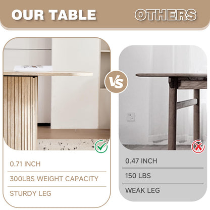 63" Inch Modern Oval Dining Table with Rounded Corners & Wood Strip Pedestal Base, Kitchen Table for Dining Room, Beige Stone Patterned(Table Only)