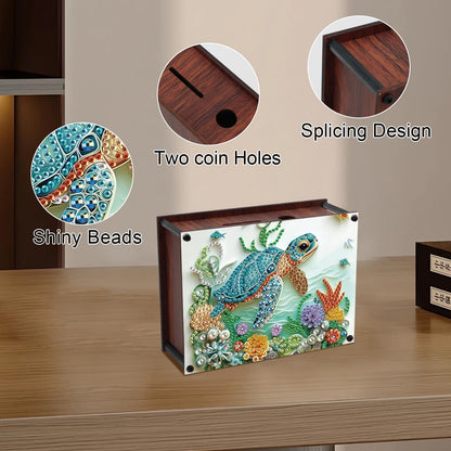 JZHYOAN Diamond Art Painting Acrylic Piggy Bank, DIY Sea Turtle Diamond Art Painting Creative Design Coin Savings Bank, Diamond Art Special Shape Partial Mosaic Money Saving Box for Adults