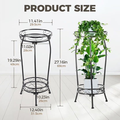 Kavlium Plant Stand Indoor Outdoor，Tall Black Metal Rustproof Stable Plant Stands，2 Tier 27.1 inch Multiple Plant Rack Holder Rack Flower Pot Stand Heavy Duty Plant Shelf