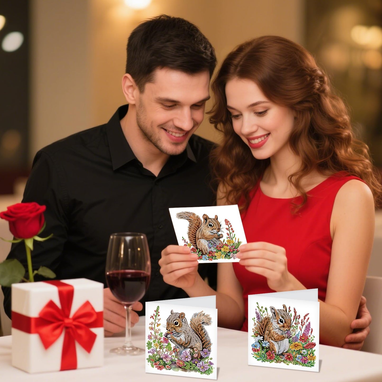 JZHYOAN 6 Pieces Diamond Art Greeting Cards with Envelopes DIY Squirrel Special Pattern Diamond Painting Card Creative Gifts Foldable Handmade Cards for Friends Family Birthday Holiday Congratulation