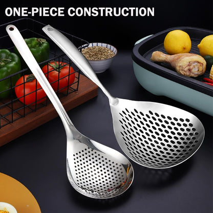 KAYCROWN Skimmer Slotted Spoon, 2 Pack Stainless Steel Pasta Spider Strainer Ladle for Frying and Cooking, Frying Strainer Spoon, Kitchen Cooking Skimmer Colander