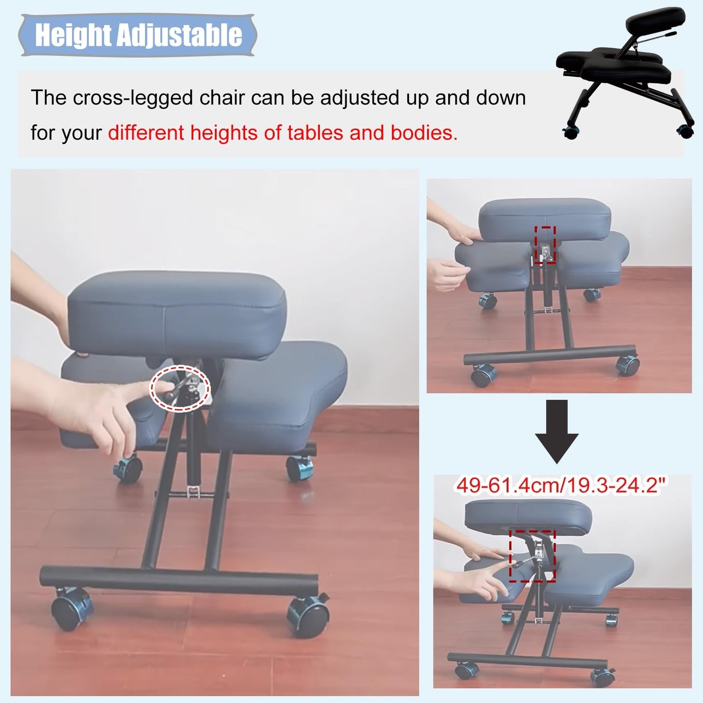 HDYZJQ Office Chair for Cross Legged Sitting with Wheels, Kneeling Chair to Improve Posture and Relieve Pain, Ergonomic Yoga Meditation Chair(White)