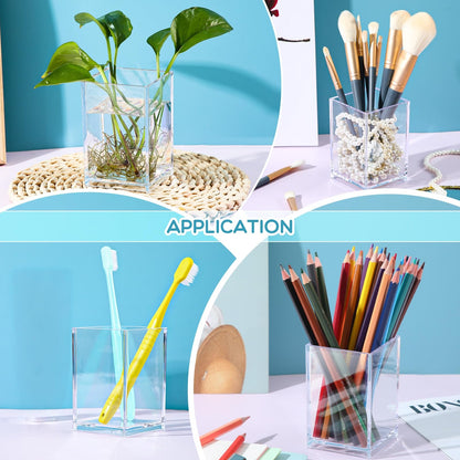 Crtiin 20 Pieces Acrylic Pencil Holder Makeup Brush Holder Pen for Desk Pencil Cup Acrylic Desk Accessories Desktop Stationery Organizer for Office School Home Supplies(Clear)