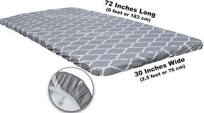 Rally Home Goods Outdoor Fitted Vinyl Tablecloth, Waterproof Wipeable Cover for 6 FT Table, Gray Trellis Pattern