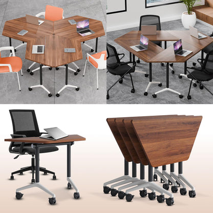 Folding Conference Table,Rolling Conference Room Tables on Wheels,Modern Flip Top Mobile Training Table,8Pack Stackable Foldable Meeting Room Table,Modular Business Tables for Office Training Room