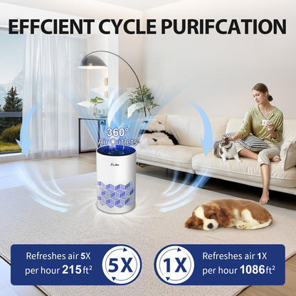 FreAire Air Purifiers for Bedroom Covers Up to 1086 Ft², Air Purifiers for Home, HEPA Air Purifier with RGB Lights, Air Purifier Removes Dust Smoke Pollen Dander Smell, for Home/Pets/Bedroom (White)
