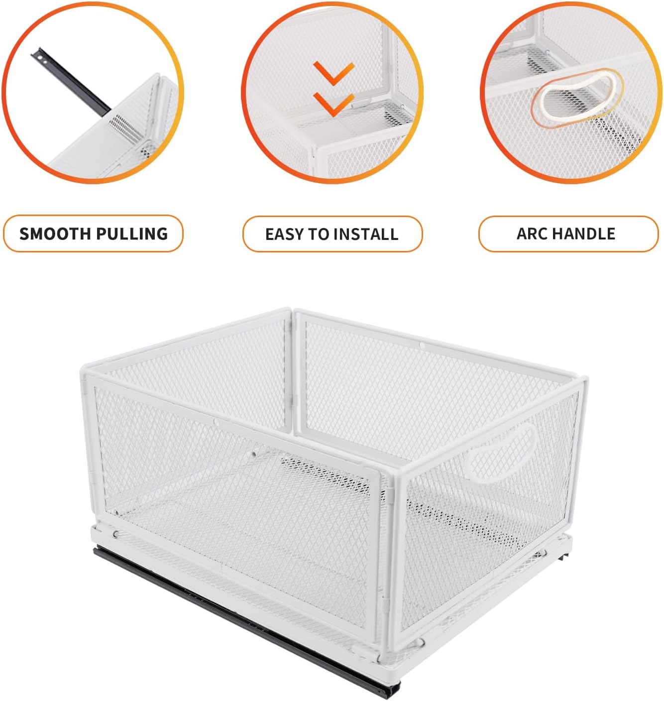 Sliding Cabinet Basket Organizer, Heavy Duty Carbon Steel Self Adhesive Slide Out Pantry Shelves for Kitchen