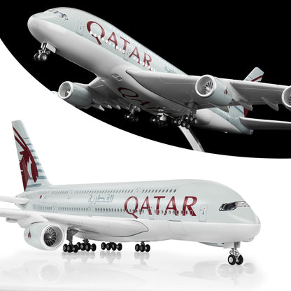 Lose Fun Park 1:160 Scale Large Model Airplane Qatar A380 Plane Models Diecast Airplanes with LED Light for Collection or Gift