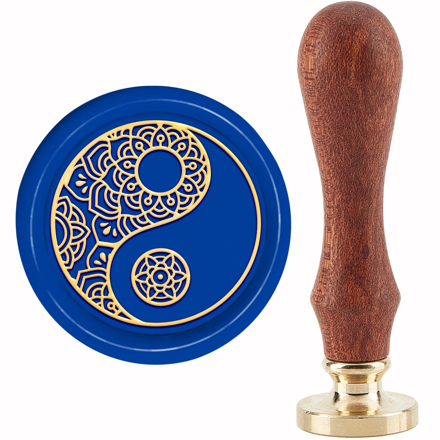 CRASPIRE Yin Yang Wax Seal Stamp Mandala Sealing Wax Stamps Mandala 30mm Retro Vintage Removable Brass Stamp Head with Wood Handle for Wedding Invitations Halloween Christmas Thanksgiving Gift Packing