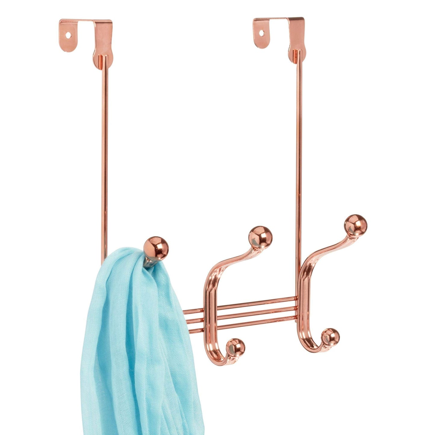 iDesign York Metal Over the Door Organizer, 3-Hook Rack for Bedroom, Closet, Bathroom, 4" x 8.3" x 11", Rose Gold