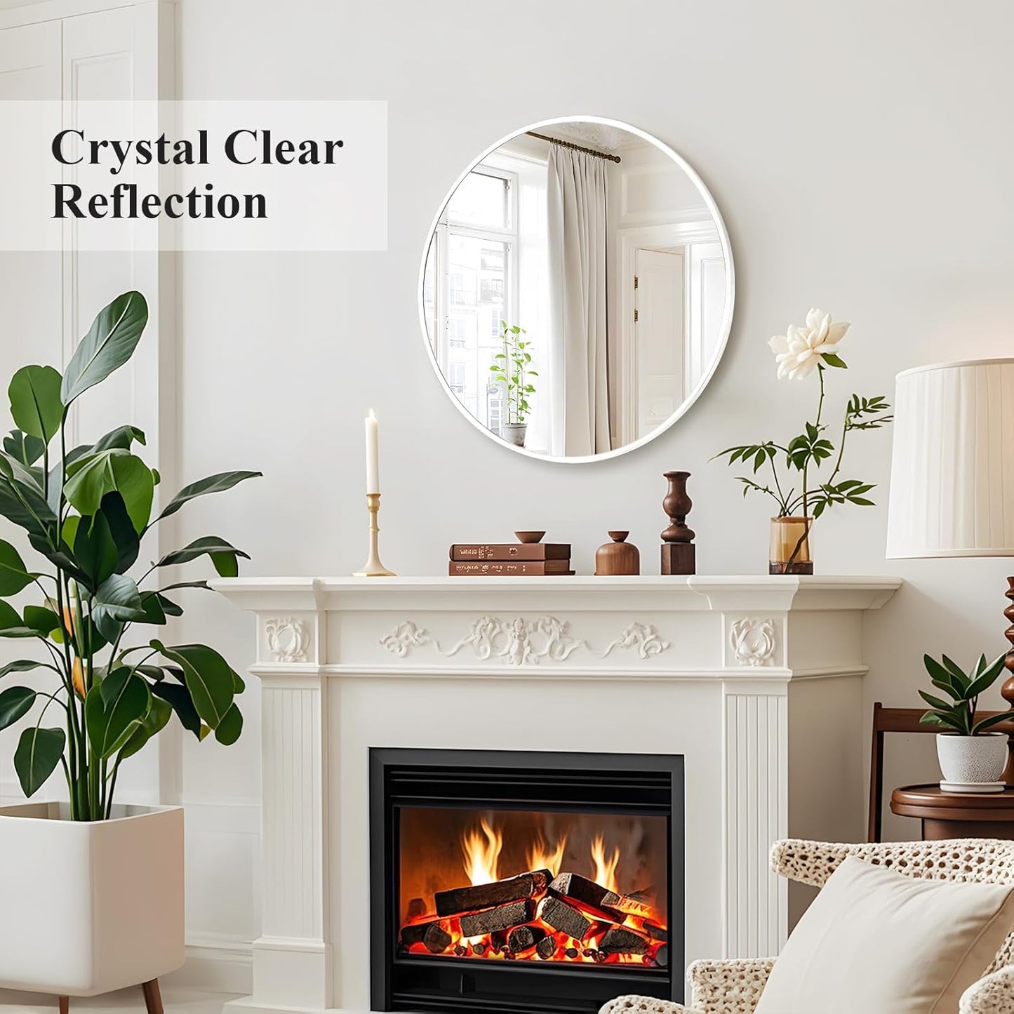 20 inch Fabuday White Round Mirror for Wall - Circle Mirror for Bathroom, Entryway, Living Room, Hallway, Bedroom