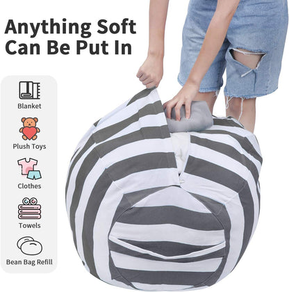 Miaowater 2 PCS Stuffed Animal Storage Bean Bag Chair Cover, Cotton Canvas with Zipper, Grey 24"