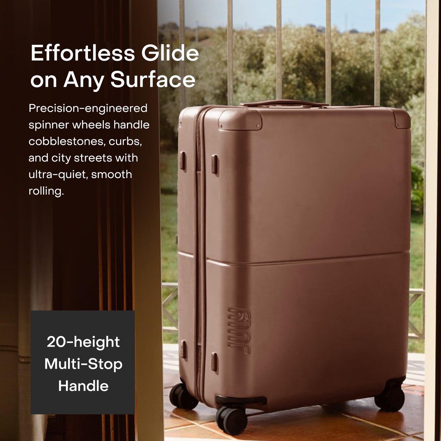July Checked Plus Expandable - 28.75" Airline Approved Check In Luggage with Wheels, Rolling Suitcase for Men & Women - TSA Lock, Silent Spinner Wheels, Expansion Zip, Y-Strap - Dark Brown