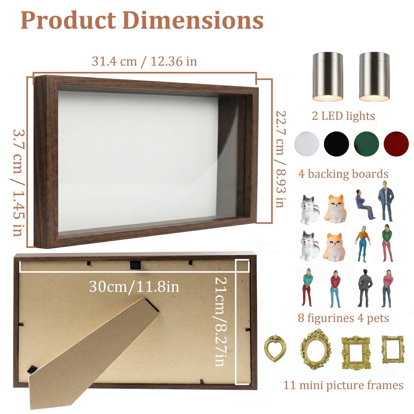 All-in-One DIY Shadow Box Kit,Mini Gold Frames with Museum of Figurines | LED-Illuminated Silhouette Box Memory Collage | Anniversary/Wedding Eco-Friendly Decor Gift (B Style)