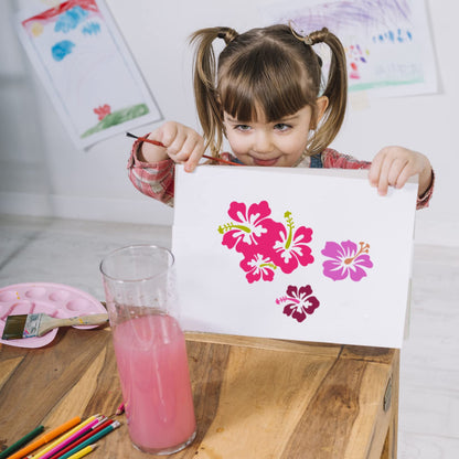 Hibiscus Leaf Stencils Flower Paint Stencil Tropical Leaves Palm Tree Nature Floral Art Craft Drawing Stencil for Painting on Wood Rock Wall Card Making Fabric Canvas Furniture Porch Paper (Hibiscus)