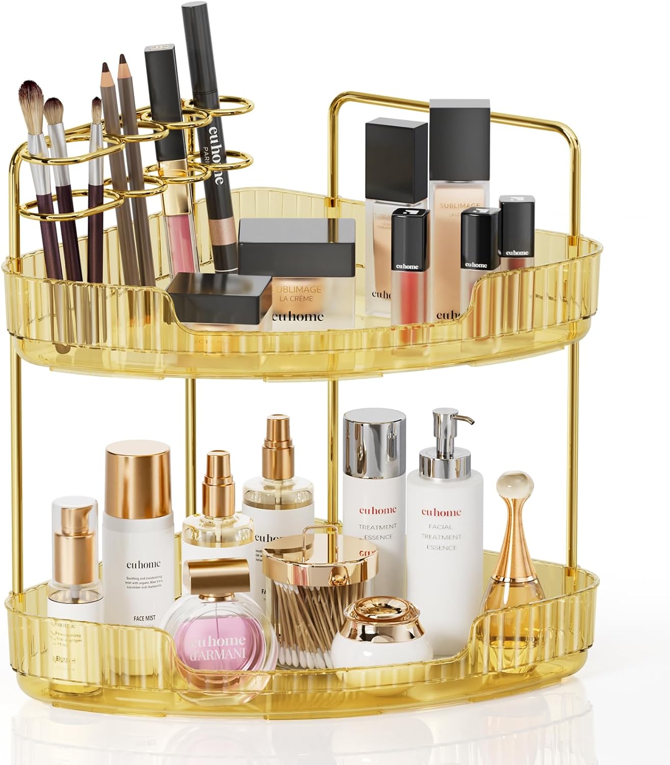 2-Tier Counter Countertop EUHOME Corner Bathroom Organizer Makeup Cosmetic Storage, Tool-Free Installation Acrylic