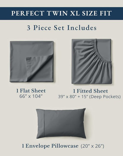 LANE LINEN Twin XL Sheets Set - 100% Organic Cotton, Crisp Percale, Fade Resistant | Charcoal Color