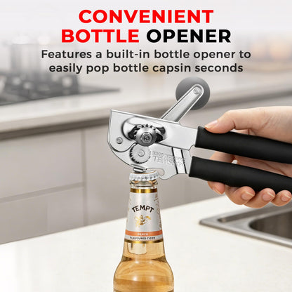 MARSWELL Heavy Duty Can Opener for Large Cans, Extra-Long Handles & Oversized Knob for Easy Cranking, Commercial Manual Hand Crank Opener Opens Big #10 Cans Smoothly, Strong All-Steel Construction